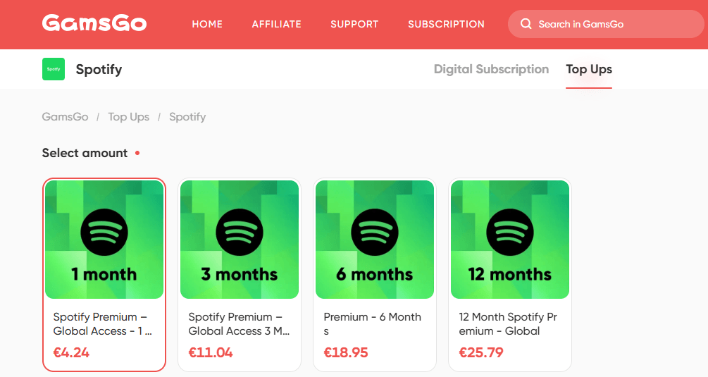 Spotify Premium top-up offers